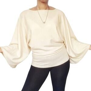 MINNIE ROSE cashmere dolman boatneck wide sleeve sweater in cream Size XS